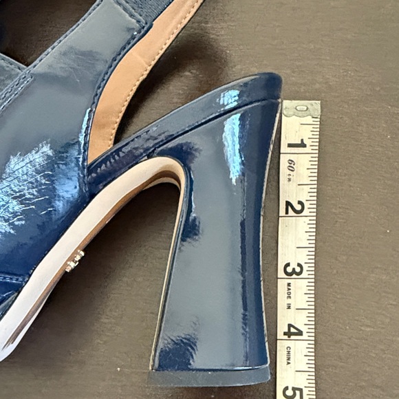 NWOT Sam Edelman Navy Patent Mary Jane Slingback Heels with Gold Buckle Accent - Picture 11 of 11